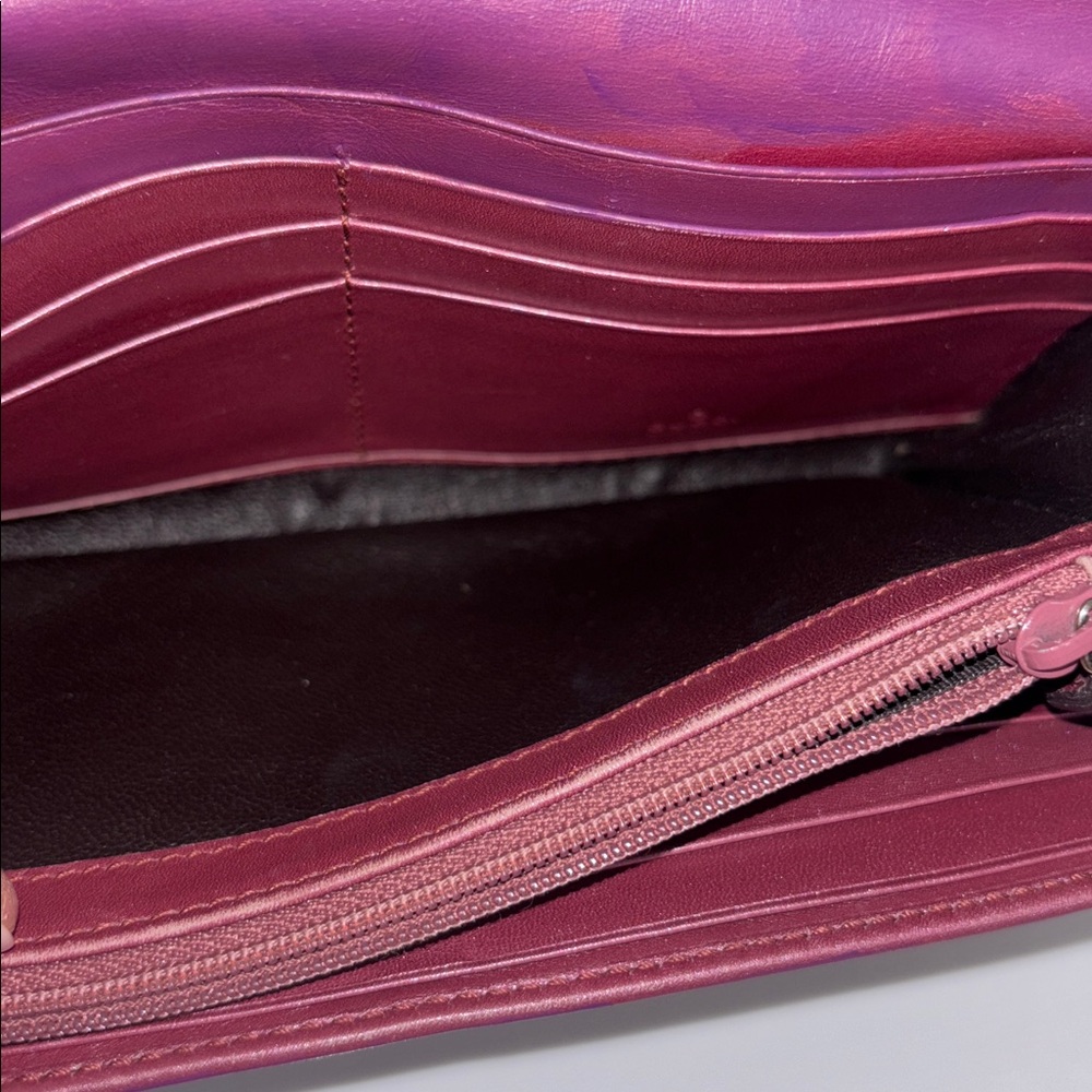 Gucci GG Canvas Wallet purple and tan Trim Heart Charm Continental” - Picture 8 of 13